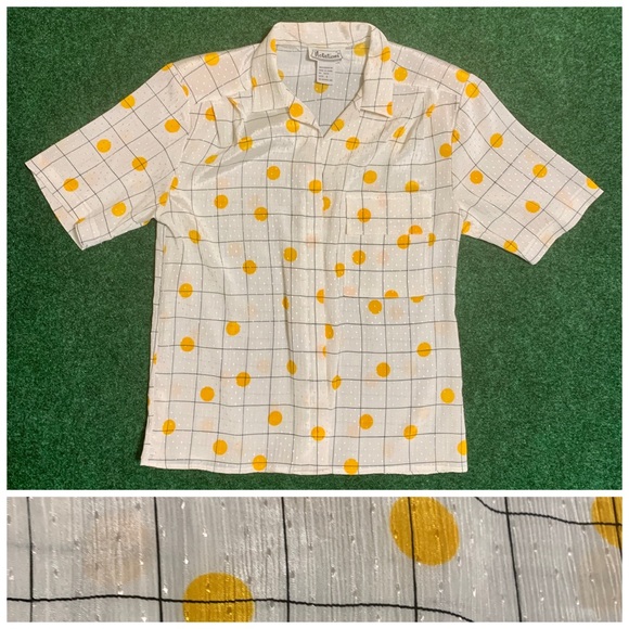 Vintage Tops - Vintage 80's Yellow Black Polka Dot Short Sleeve Blouse